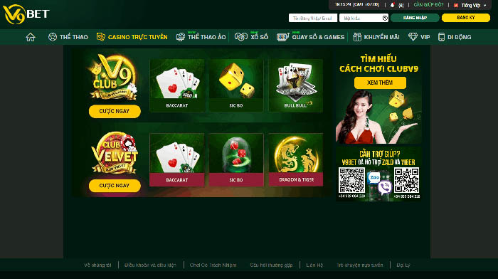 Sảnh game Casino cực kỳ hấp dẫn tại nhà cái uy tín V9bet 